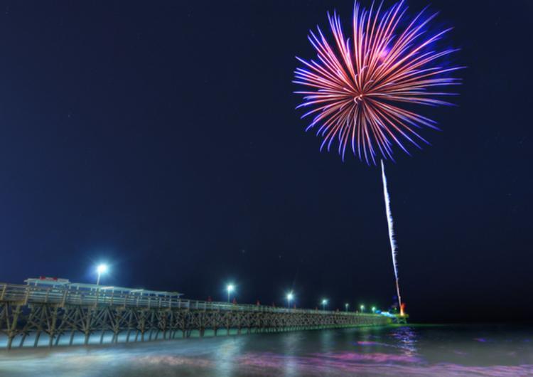 Fireworks shooting over the 2nd Ave Pier in Myrtle Beach